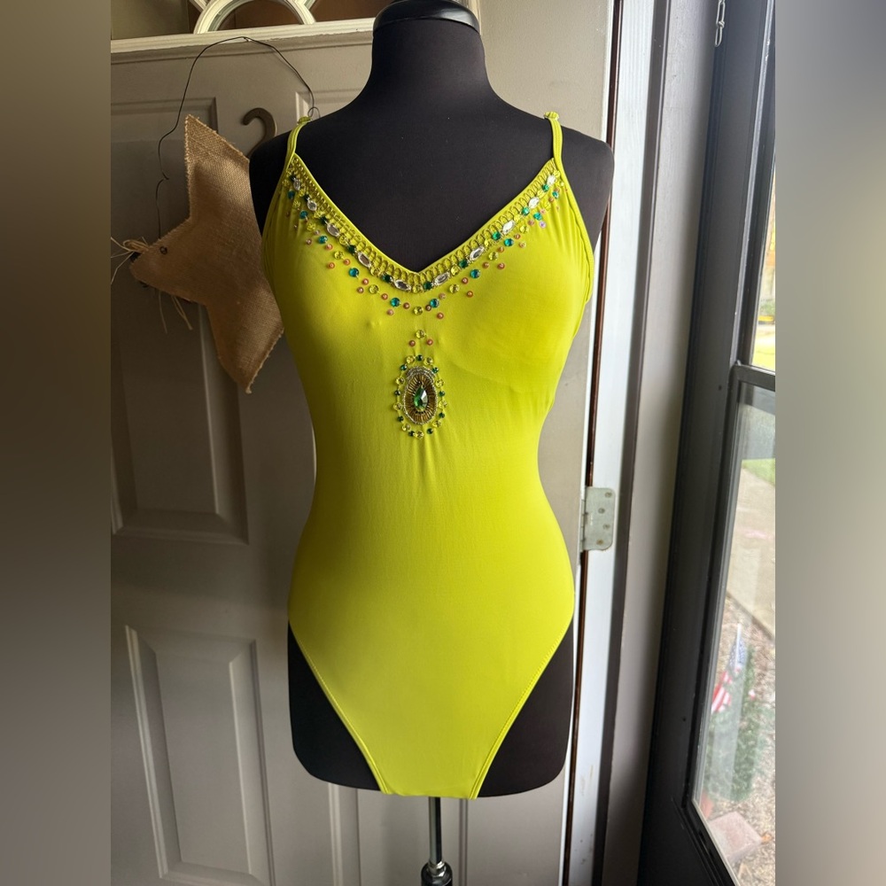 Y2K vintage Newport News bejeweled v-neck one piece swimsuit, size 12 tall